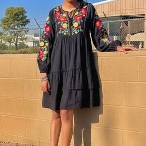 FREE PEOPLE.. Floral Embroidered Long Sleeve Dress (125)